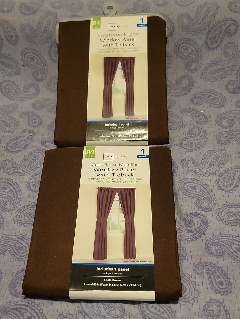 Mainstays Brown Microfiber Window Panel with Tieback - Single Panel 2 Panels NWT